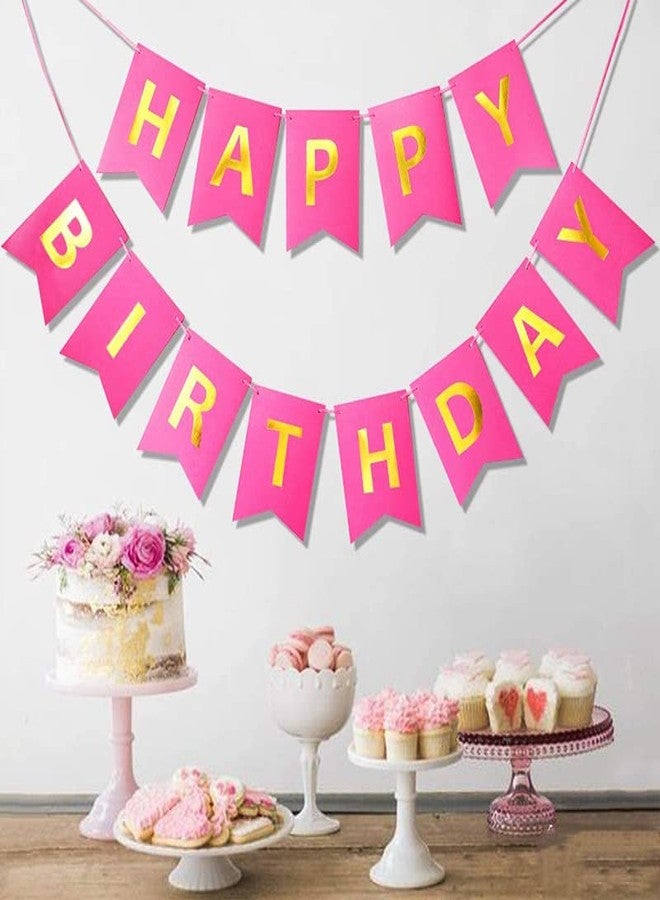 Happy Space - Happy Birthday Banner with Foil Gold Letters, Happy Birthday Bunting Banner for Party Decorations (Hot Pink) - Image 5
